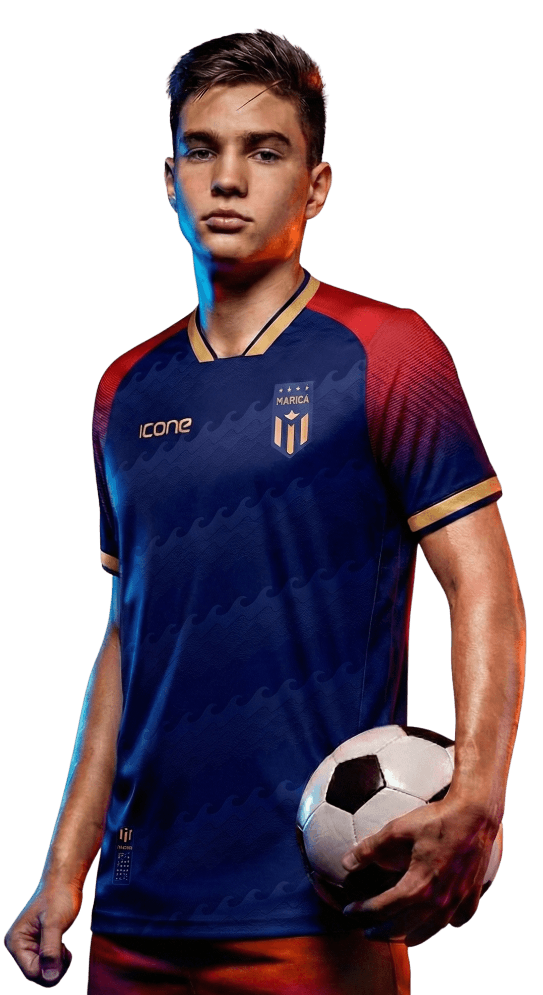 Jogador vestindo uniforme esportivo personalizado Icone Sports com tecnologia DRY de alta performance